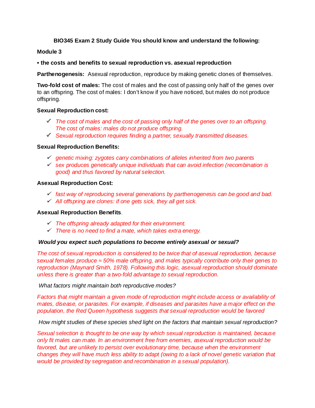 Preview of Arizona State University - BIO 345 Exam 2 Study Guide (Latest 2021) Correct Study Guide, D